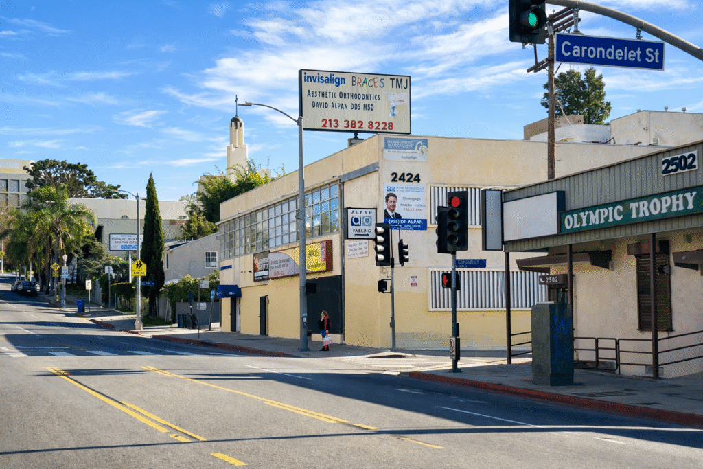 Street view with business signs