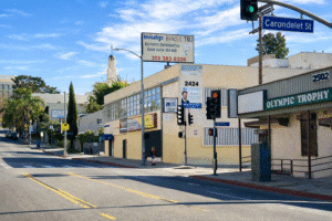 Street view with business signs
