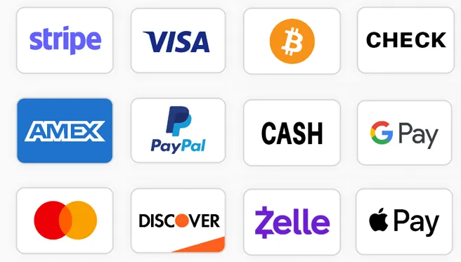 Various payment method logos displayed