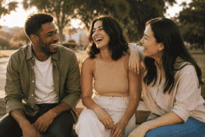 friends outside in lifestyle photo